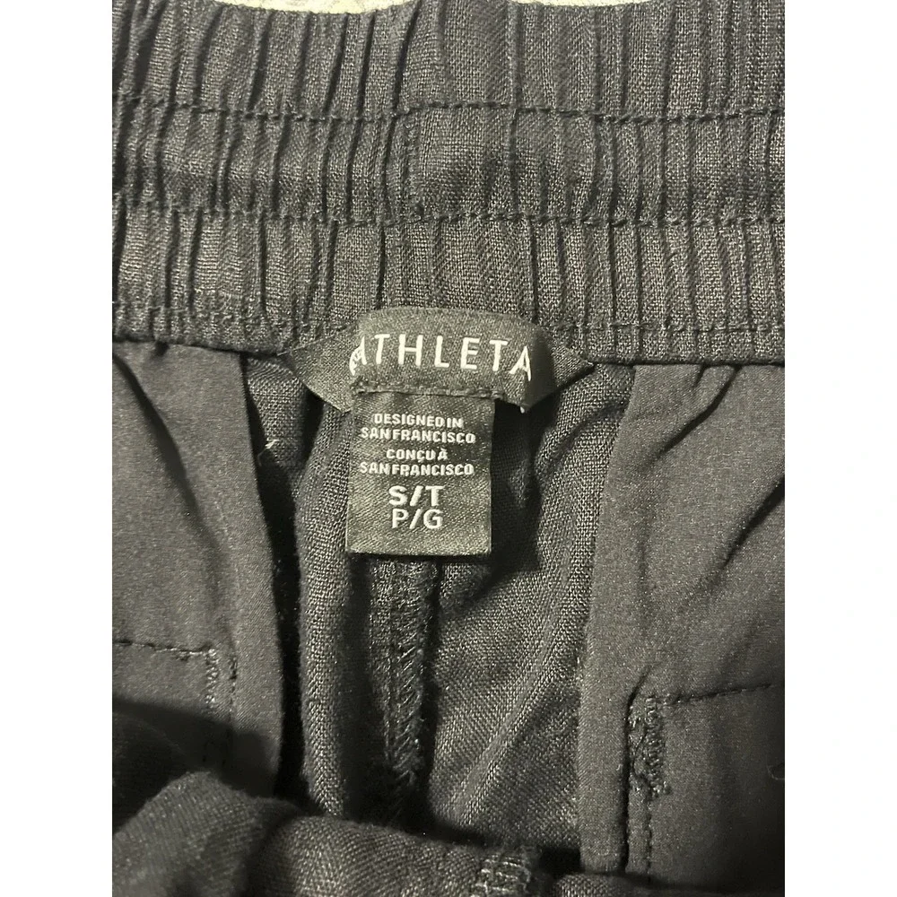 NWT Athleta Black Retreat Linen Ankle Pant W/Drawstring Womens Size Small